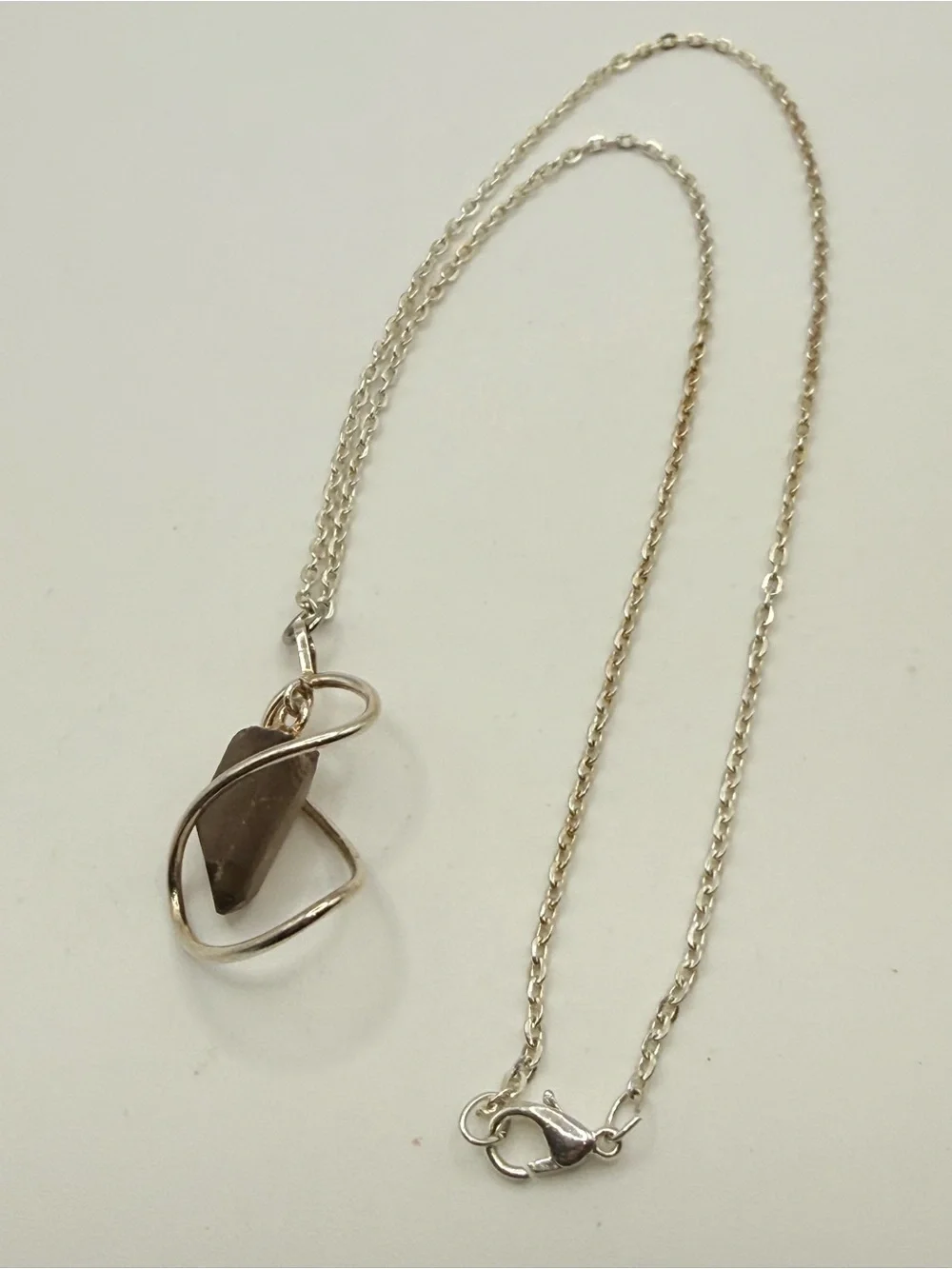 Vintage Smoky Quartz Pendant Necklace Silver‎ Tone 18”